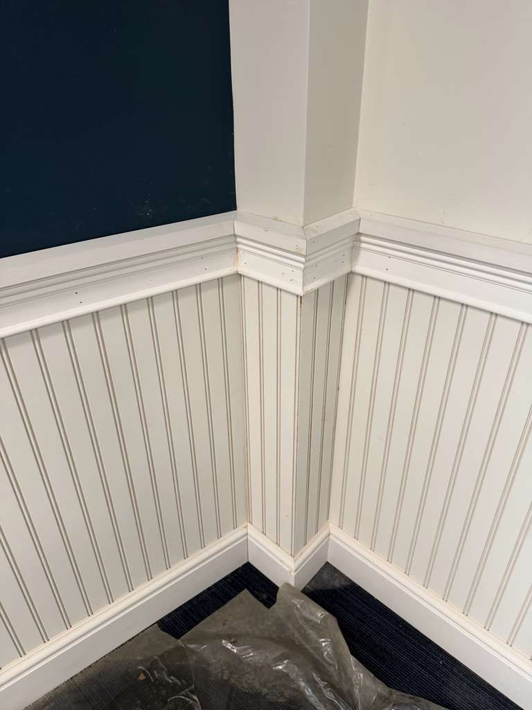 Close-up of finished corner trim joinery